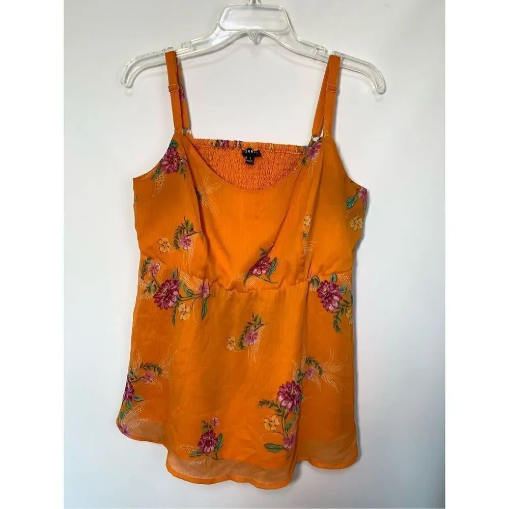 Torrid Women's Babydoll Chiffon Cami Floral Tank Top Orange Size 1X